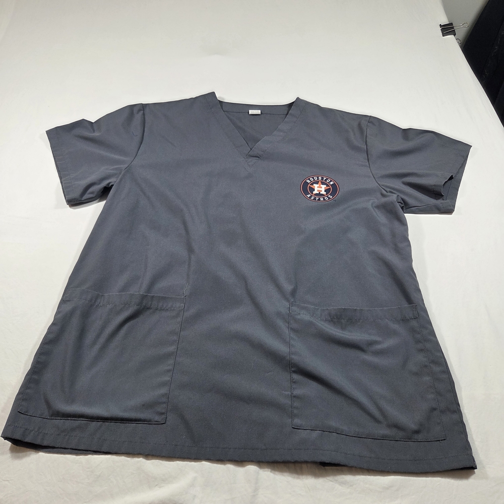 Houston Astros Scrub Top Nurse Uniform Gray V-Neck Short Sleeve Front Logo XL